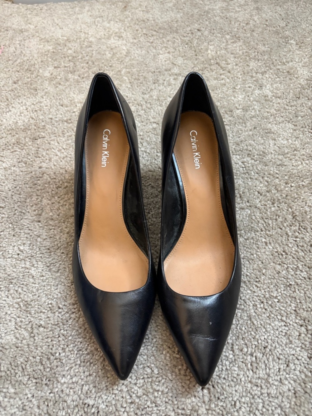 Calvin Klein Black Pointed Leather Pumps